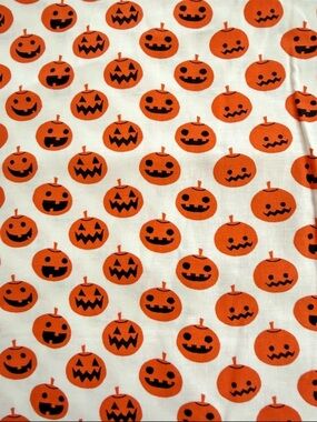 JoAnn Fabric 100% Cotton Jack-O-Lantern Pumpkin Faces Orange White 2 yards